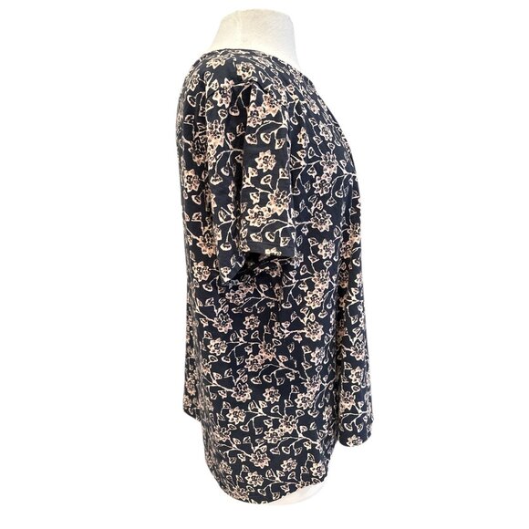 Pure Jill Black & Pink Floral Print Scoop Neck Elliptical Tee 100% Pima Cotton X - Picture 4 of 9